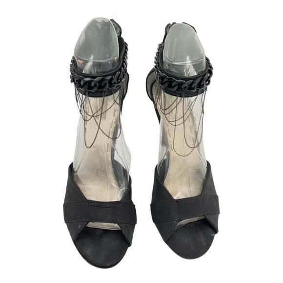 Rachael Rachael Roy Black Suede 4” Heels Open Toe | Chain Details size 10 Sexy - Picture 3 of 11